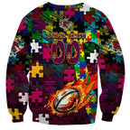 Broncos Autism Awareness Sweatshirt Puzzle Flames Rugby Ball