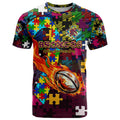 Broncos Autism Awareness T Shirt Puzzle Flames Rugby Ball