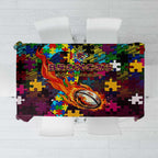 Broncos Autism Awareness Tablecloth Puzzle Flames Rugby Ball