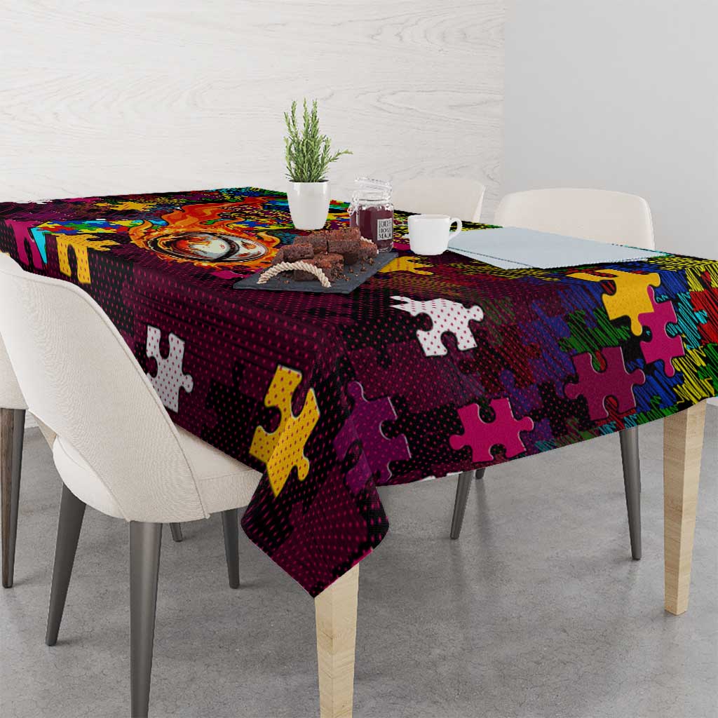 Broncos Autism Awareness Tablecloth Puzzle Flames Rugby Ball