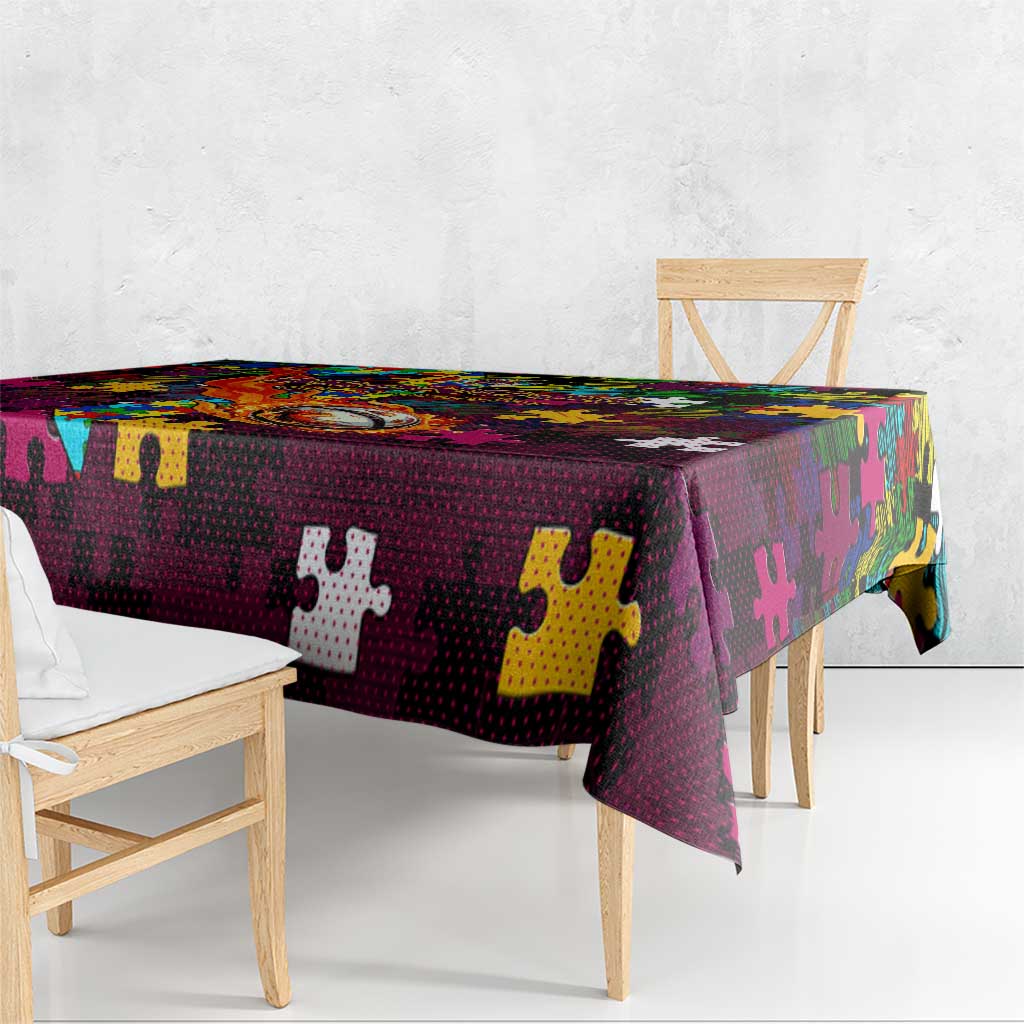 Broncos Autism Awareness Tablecloth Puzzle Flames Rugby Ball