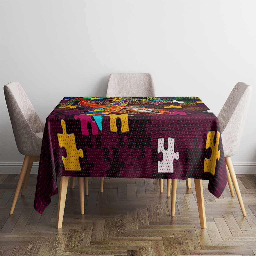 Broncos Autism Awareness Tablecloth Puzzle Flames Rugby Ball
