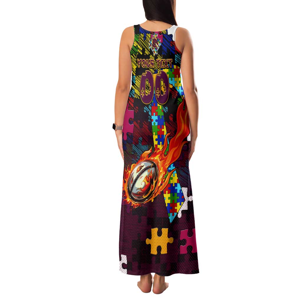 Broncos Autism Awareness Tank Maxi Dress Puzzle Flames Rugby Ball