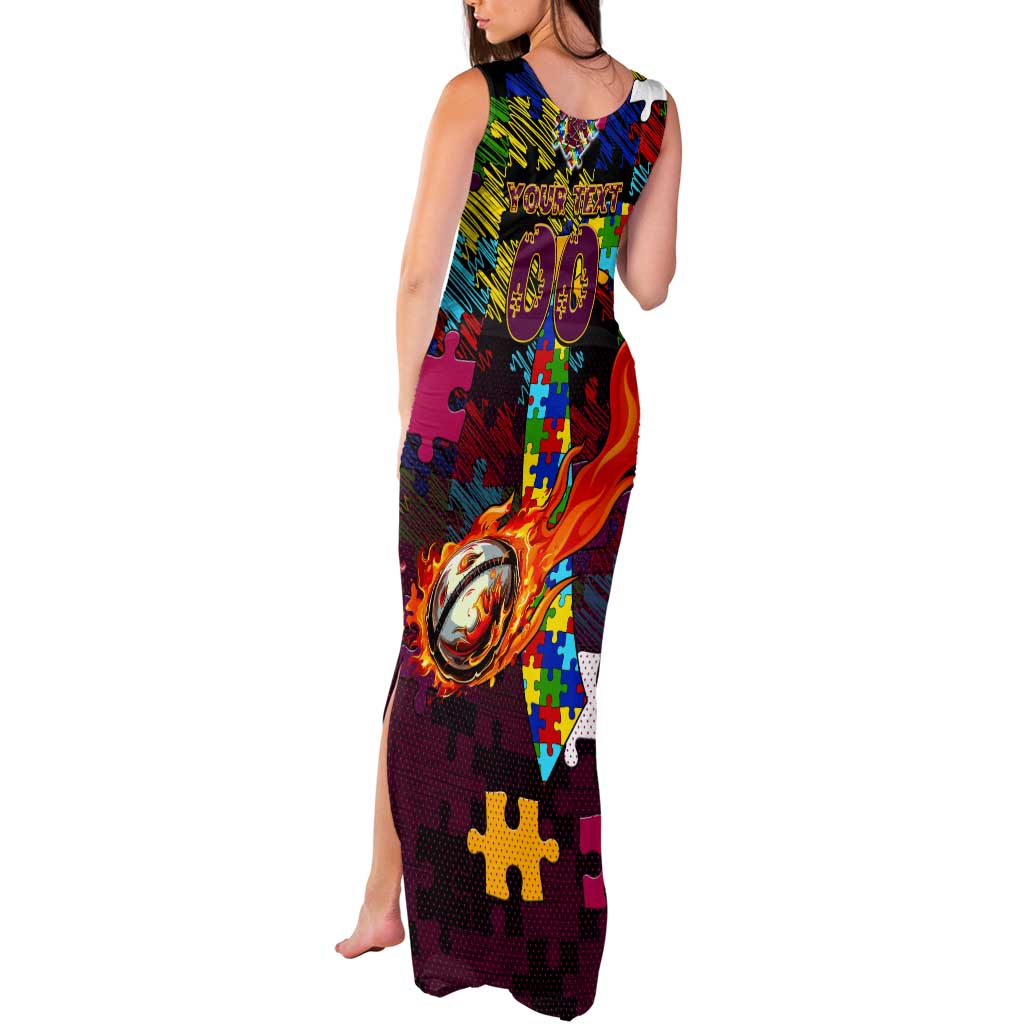 Broncos Autism Awareness Tank Maxi Dress Puzzle Flames Rugby Ball
