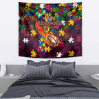 Broncos Autism Awareness Tapestry Puzzle Flames Rugby Ball