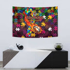 Broncos Autism Awareness Tapestry Puzzle Flames Rugby Ball