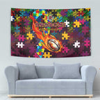 Broncos Autism Awareness Tapestry Puzzle Flames Rugby Ball