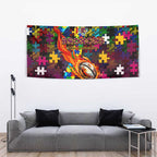 Broncos Autism Awareness Tapestry Puzzle Flames Rugby Ball