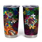 Broncos Autism Awareness Tumbler Cup Puzzle Flames Rugby Ball