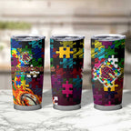 Broncos Autism Awareness Tumbler Cup Puzzle Flames Rugby Ball