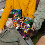 Broncos Autism Awareness Tumbler Cup Puzzle Flames Rugby Ball