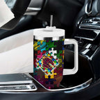 Broncos Autism Awareness Tumbler With Handle Puzzle Flames Rugby Ball