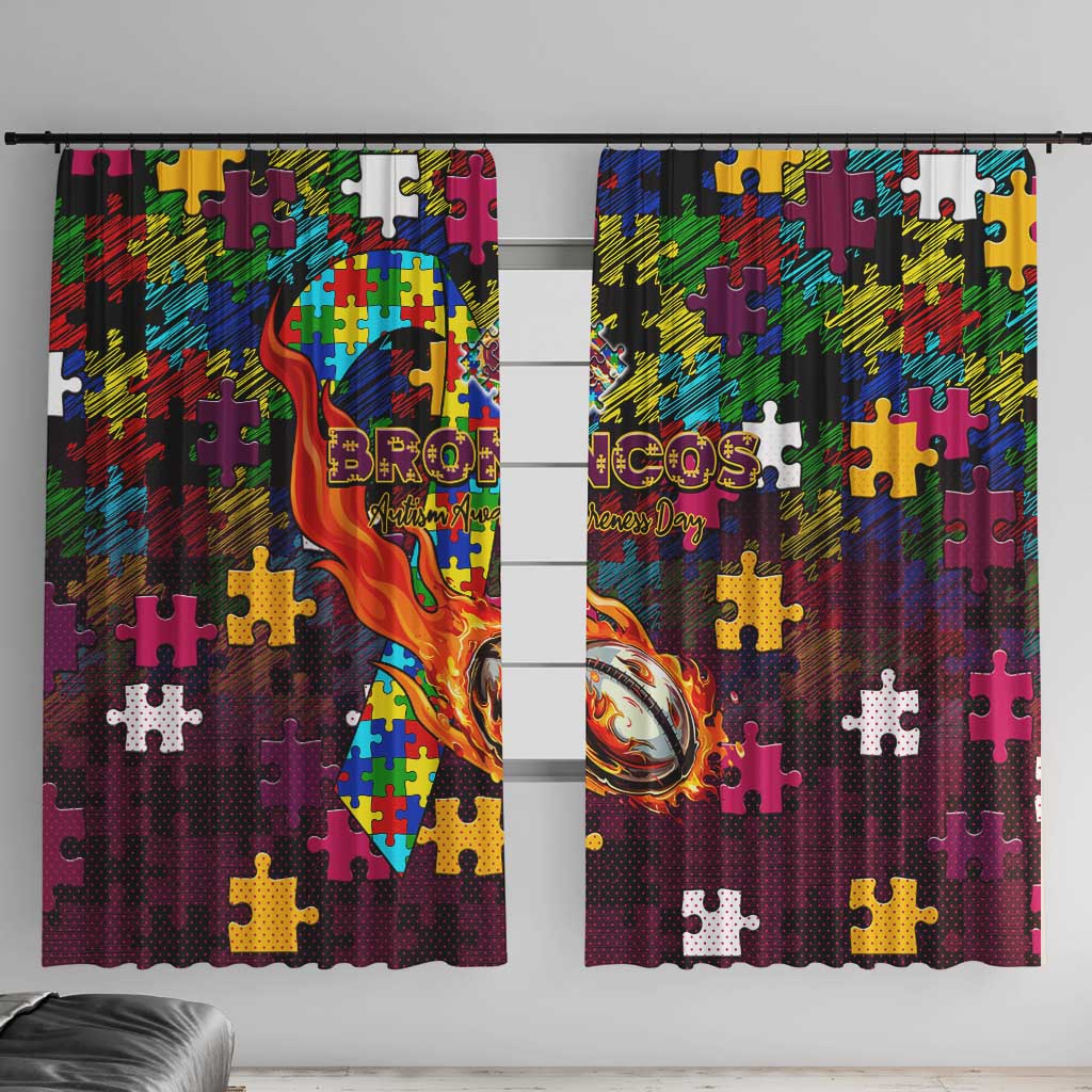 Broncos Autism Awareness Window Curtain Puzzle Flames Rugby Ball