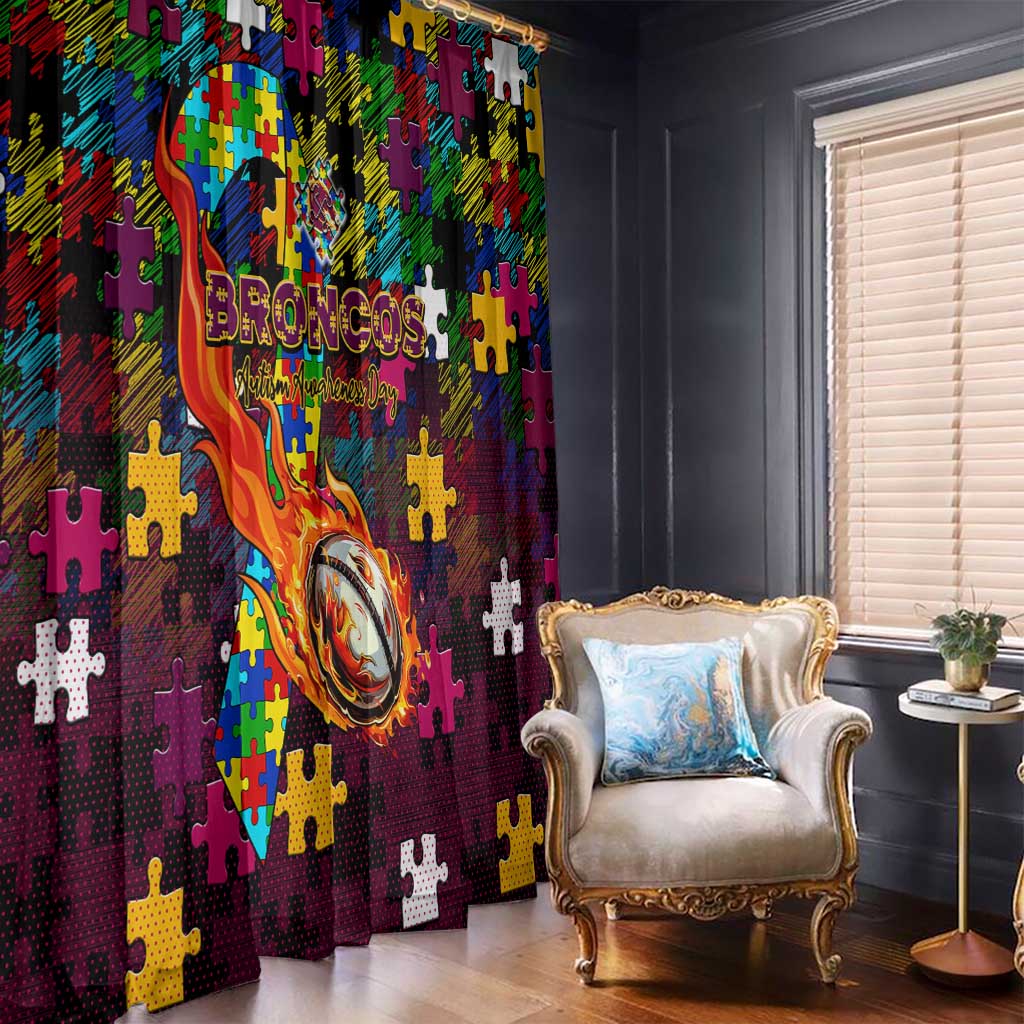 Broncos Autism Awareness Window Curtain Puzzle Flames Rugby Ball