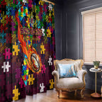 Broncos Autism Awareness Window Curtain Puzzle Flames Rugby Ball