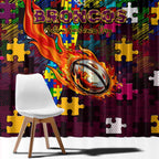 Broncos Autism Awareness Window Curtain Puzzle Flames Rugby Ball