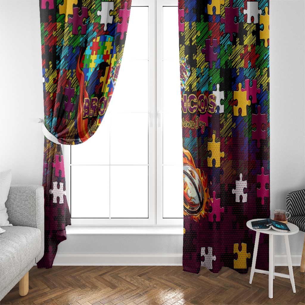 Broncos Autism Awareness Window Curtain Puzzle Flames Rugby Ball