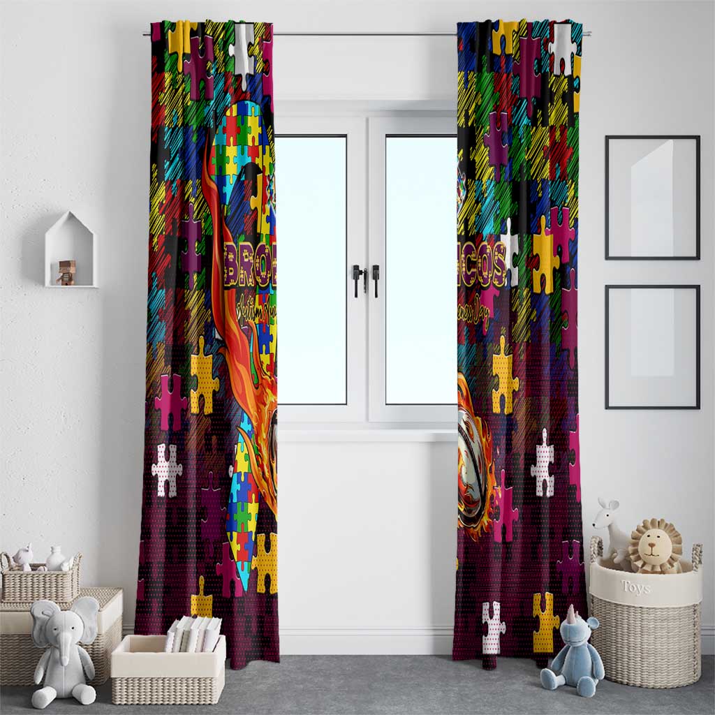 Broncos Autism Awareness Window Curtain Puzzle Flames Rugby Ball