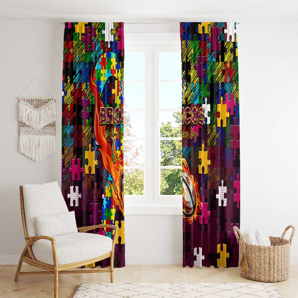 Broncos Autism Awareness Window Curtain Puzzle Flames Rugby Ball