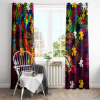Broncos Autism Awareness Window Curtain Puzzle Flames Rugby Ball