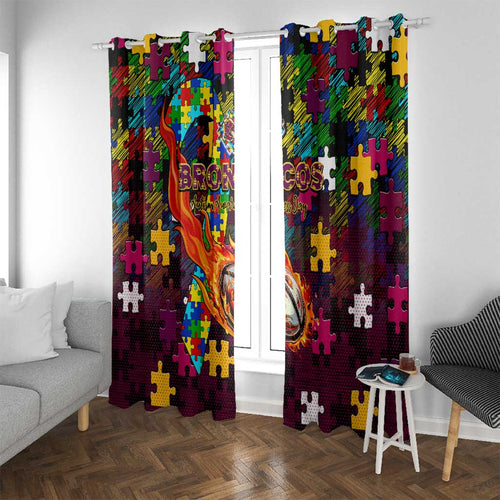 Broncos Autism Awareness Window Curtain Puzzle Flames Rugby Ball