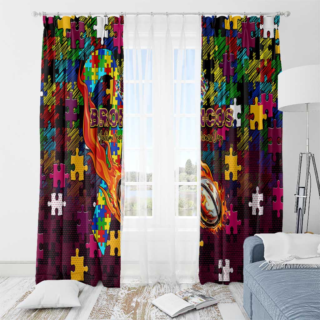 Broncos Autism Awareness Window Curtain Puzzle Flames Rugby Ball