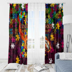 Broncos Autism Awareness Window Curtain Puzzle Flames Rugby Ball