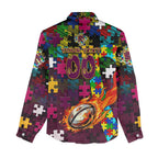Broncos Autism Awareness Women Casual Shirt Puzzle Flames Rugby Ball