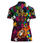 Broncos Autism Awareness Women Polo Shirt Puzzle Flames Rugby Ball