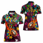 Broncos Autism Awareness Women Polo Shirt Puzzle Flames Rugby Ball