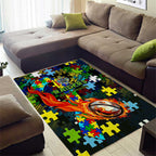 Raiders Autism Awareness Area Rug Puzzle Flames Rugby Ball