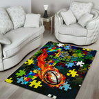 Raiders Autism Awareness Area Rug Puzzle Flames Rugby Ball