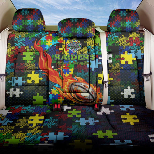 Raiders Autism Awareness Back Car Seat Cover Puzzle Flames Rugby Ball