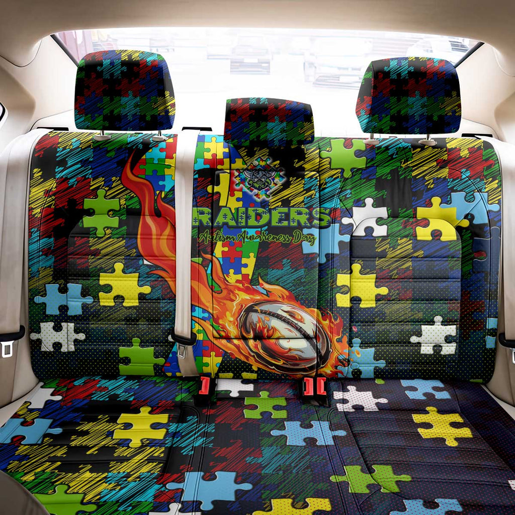 Raiders Autism Awareness Back Car Seat Cover Puzzle Flames Rugby Ball