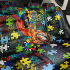 Raiders Autism Awareness Back Car Seat Cover Puzzle Flames Rugby Ball