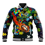 Raiders Autism Awareness Baseball Jacket Puzzle Flames Rugby Ball