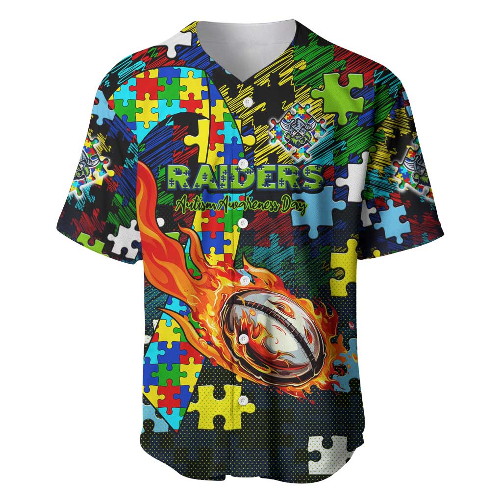 Raiders Autism Awareness Baseball Jersey Puzzle Flames Rugby Ball