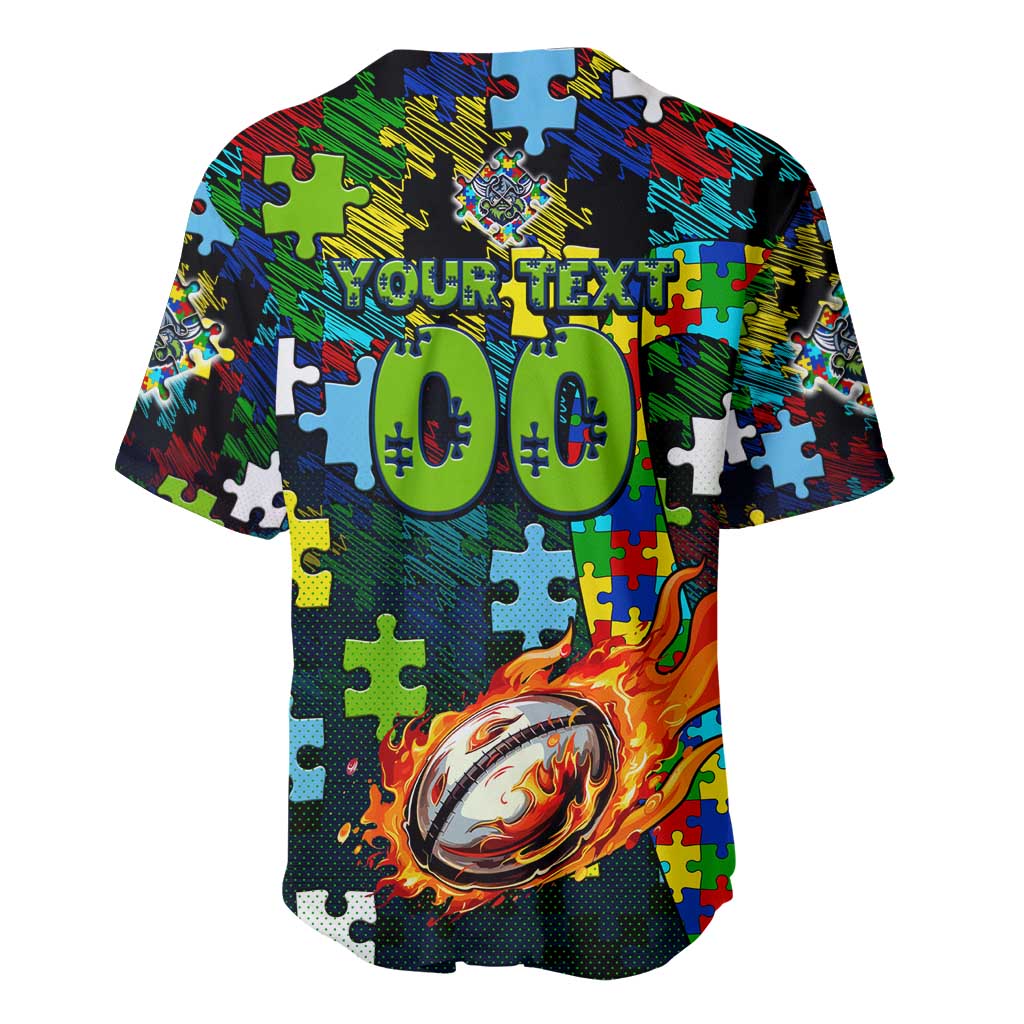 Raiders Autism Awareness Baseball Jersey Puzzle Flames Rugby Ball