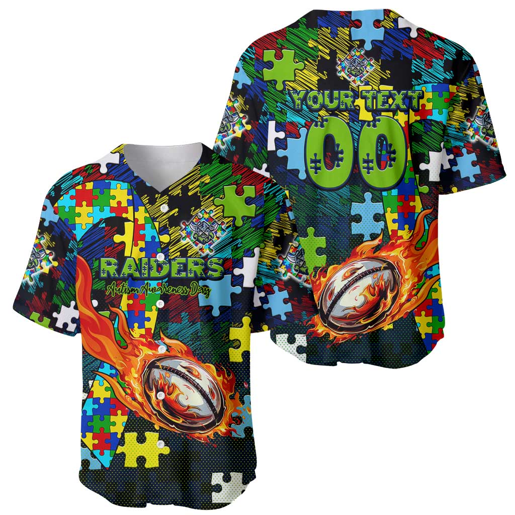 Raiders Autism Awareness Baseball Jersey Puzzle Flames Rugby Ball