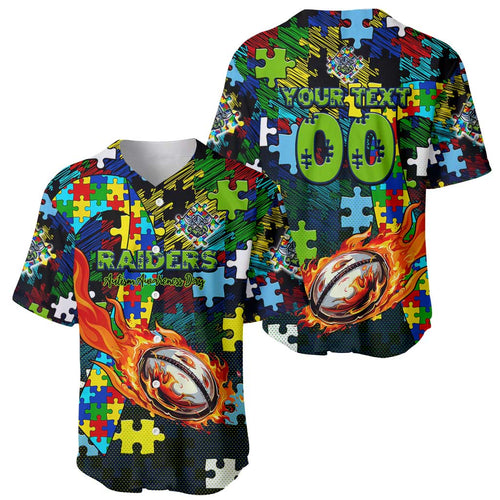 Raiders Autism Awareness Baseball Jersey Puzzle Flames Rugby Ball