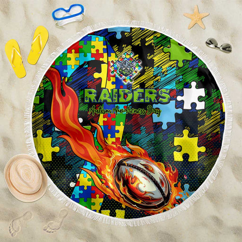 Raiders Autism Awareness Beach Blanket Puzzle Flames Rugby Ball