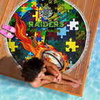 Raiders Autism Awareness Beach Blanket Puzzle Flames Rugby Ball