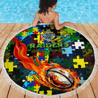 Raiders Autism Awareness Beach Blanket Puzzle Flames Rugby Ball