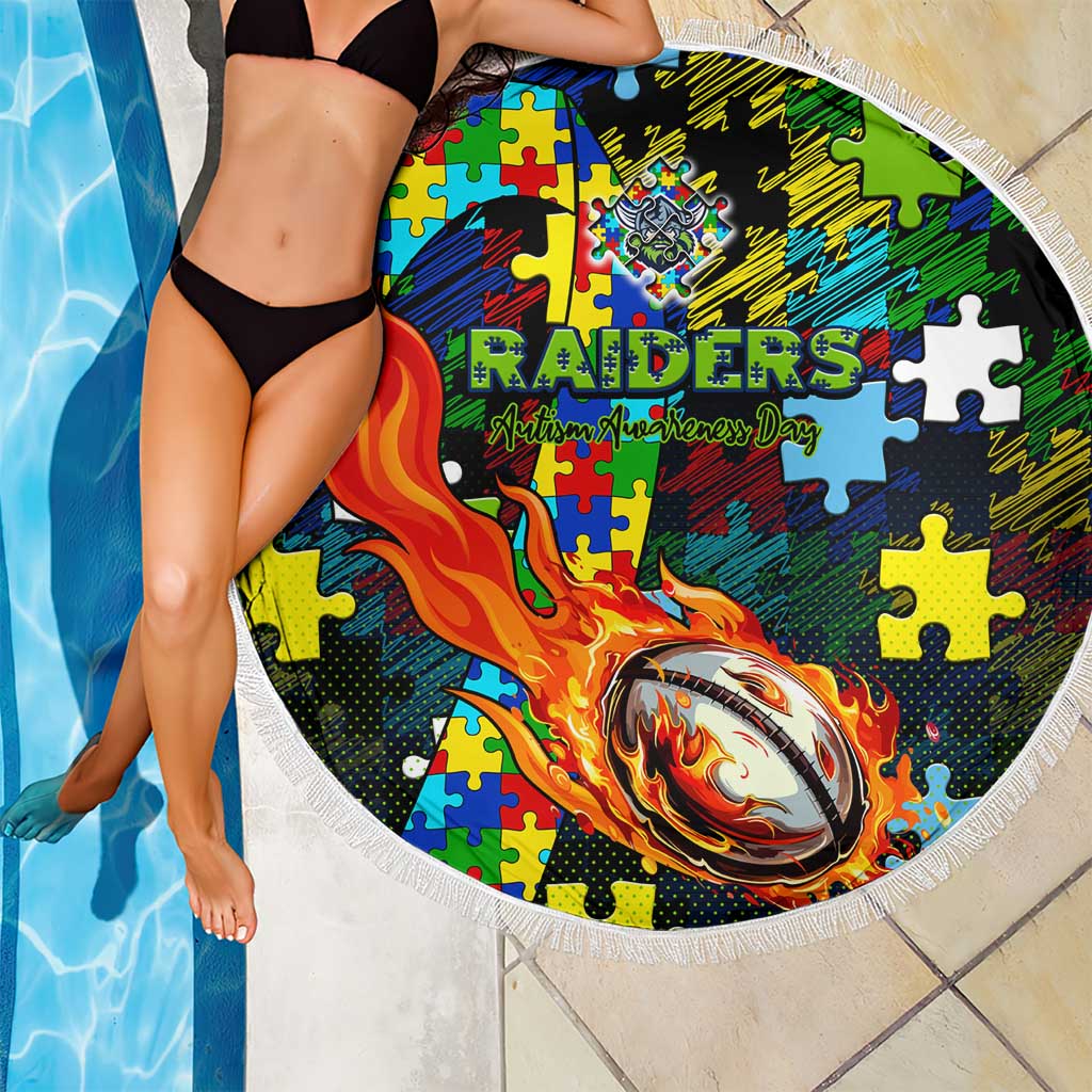 Raiders Autism Awareness Beach Blanket Puzzle Flames Rugby Ball