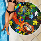 Raiders Autism Awareness Beach Blanket Puzzle Flames Rugby Ball