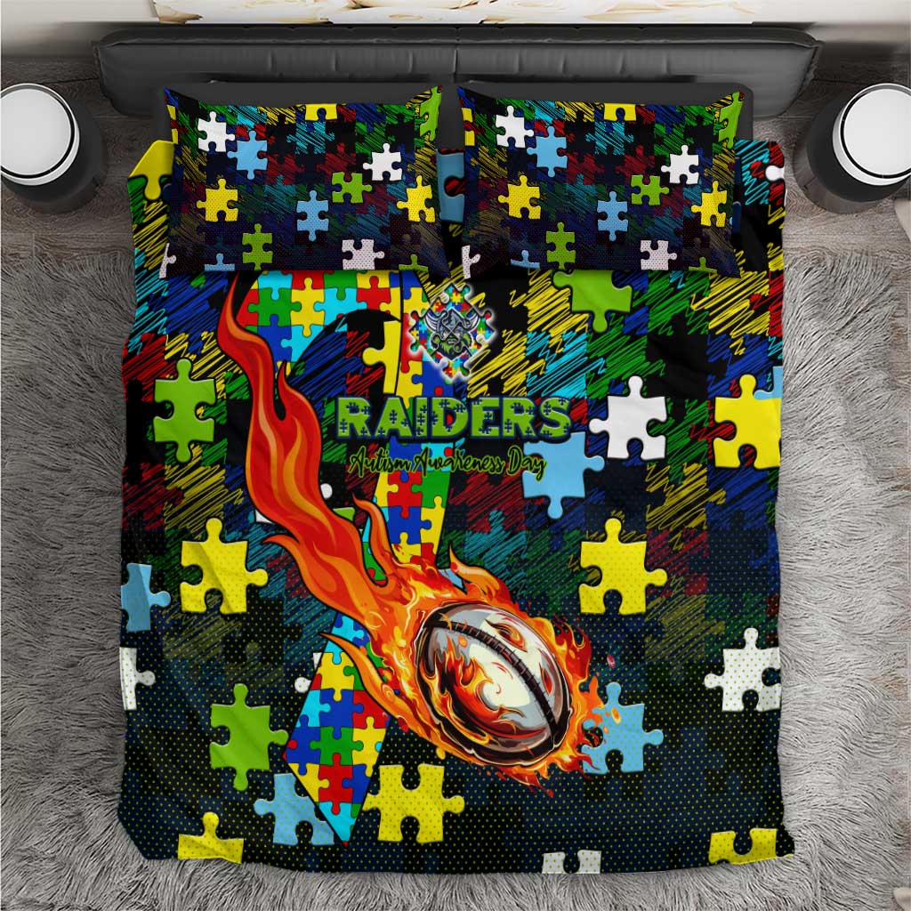 Raiders Autism Awareness Bedding Set Puzzle Flames Rugby Ball