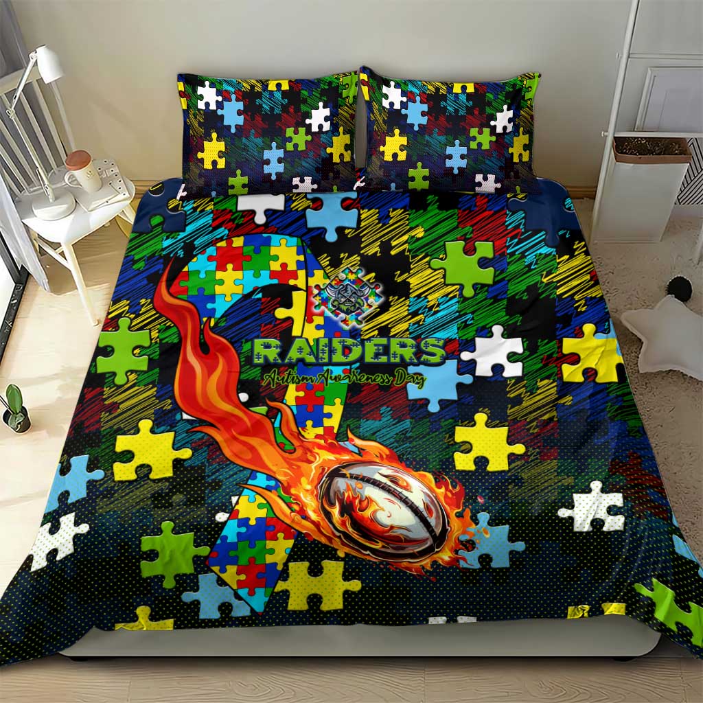 Raiders Autism Awareness Bedding Set Puzzle Flames Rugby Ball