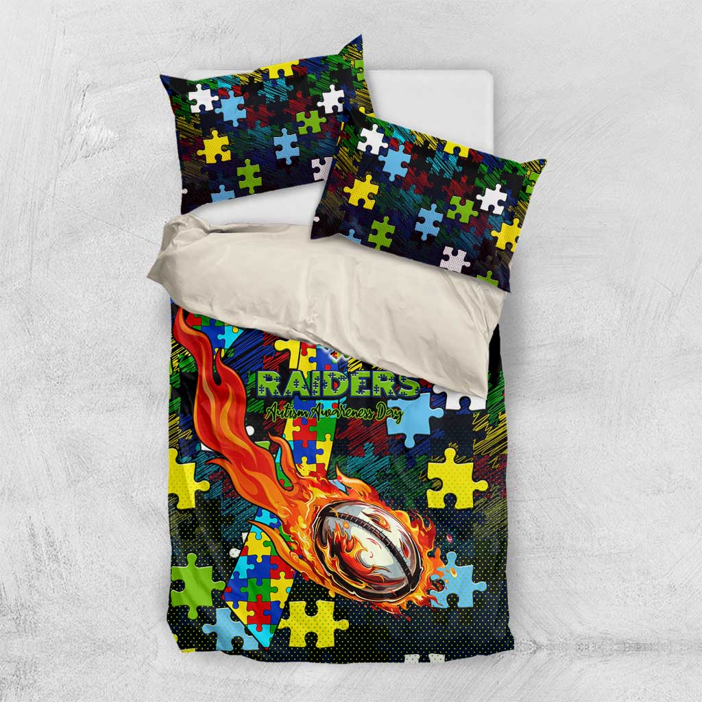 Raiders Autism Awareness Bedding Set Puzzle Flames Rugby Ball