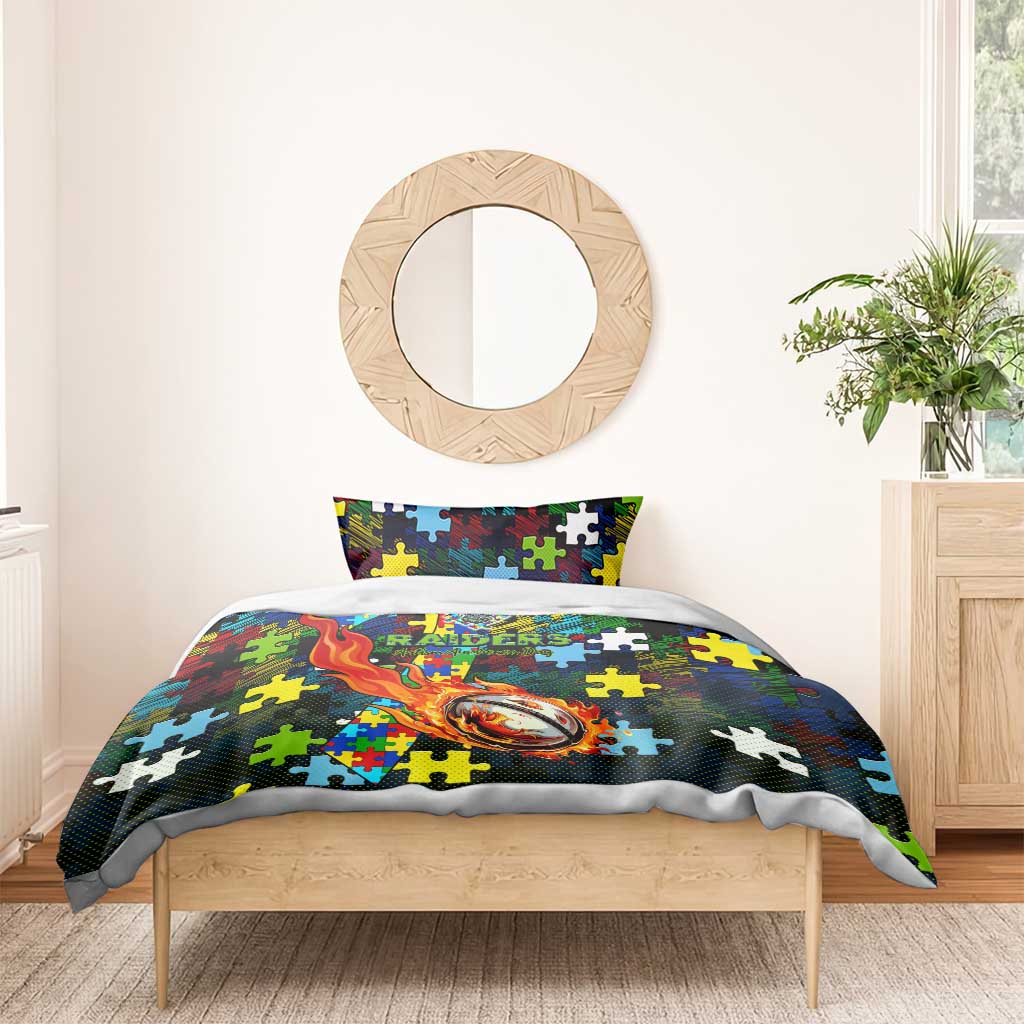 Raiders Autism Awareness Bedding Set Puzzle Flames Rugby Ball