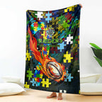 Raiders Autism Awareness Blanket Puzzle Flames Rugby Ball